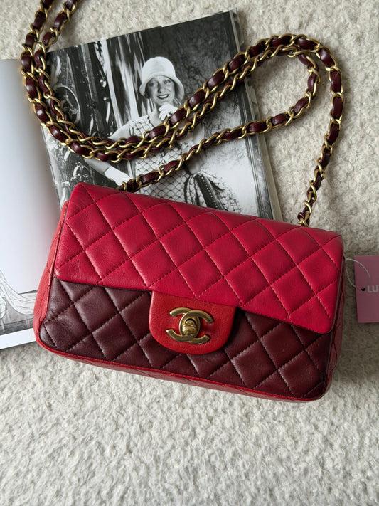 Red/Bordeaux Lambskin Mini Rectangle