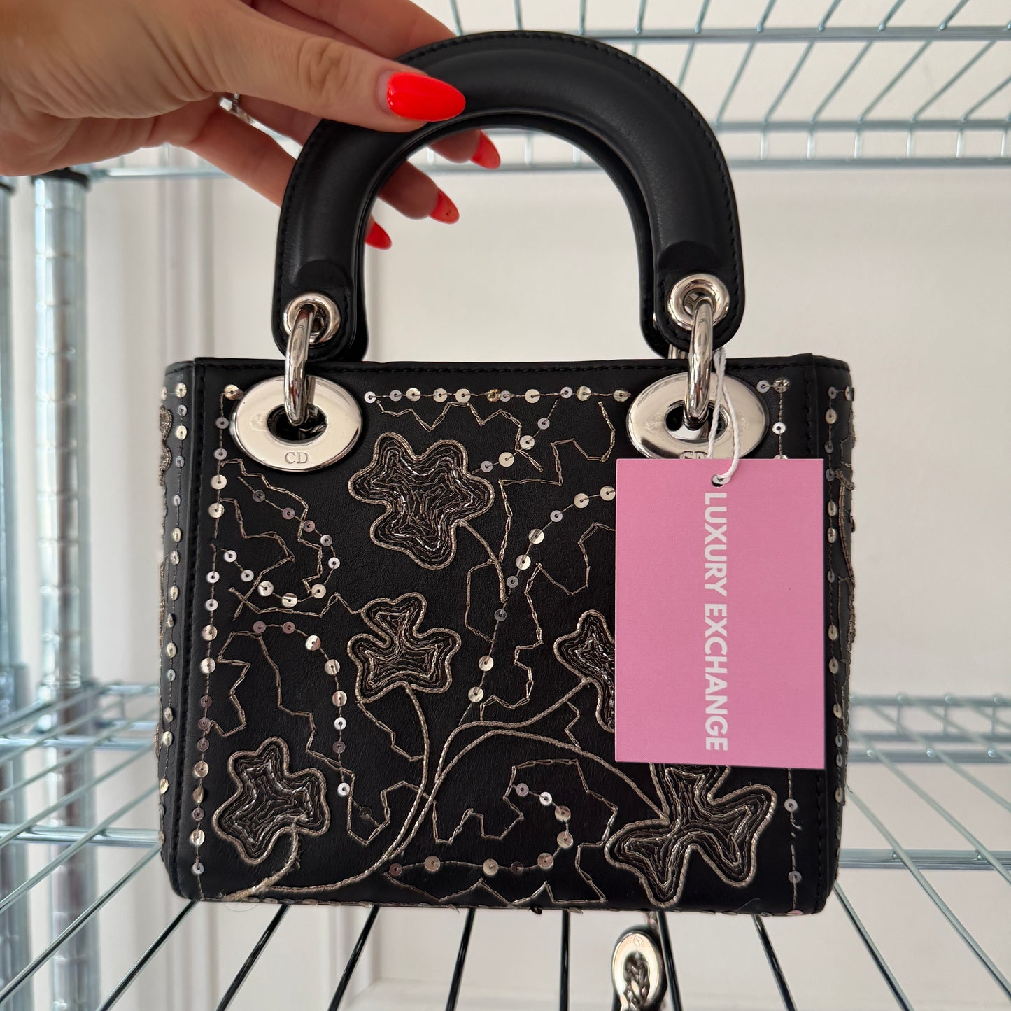Pre-Owned LE Black Shamrock Lady Dior Handbag