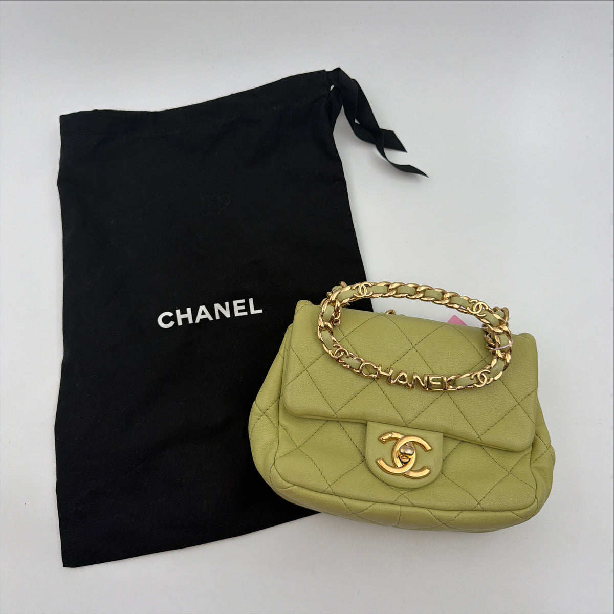 Pre-Owned Green Lambskin Leather Single Flap Crossbody