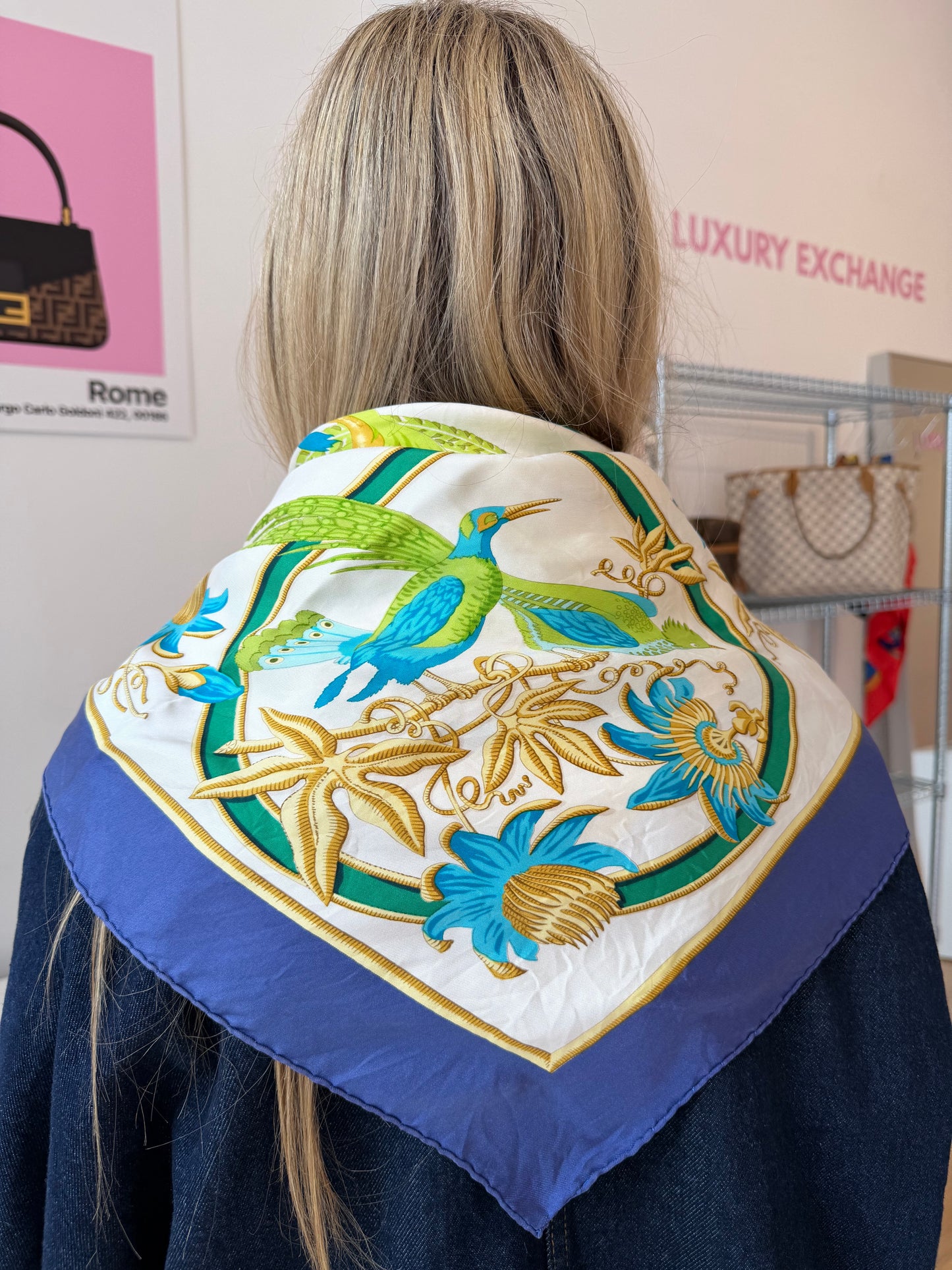 Blue Floral Silk Scarf