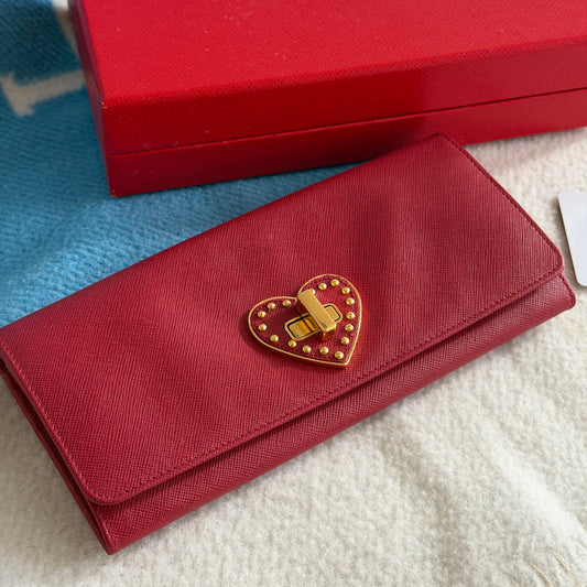 Pre-Owned Red Valentine Saffiano Leather Fold Wallet