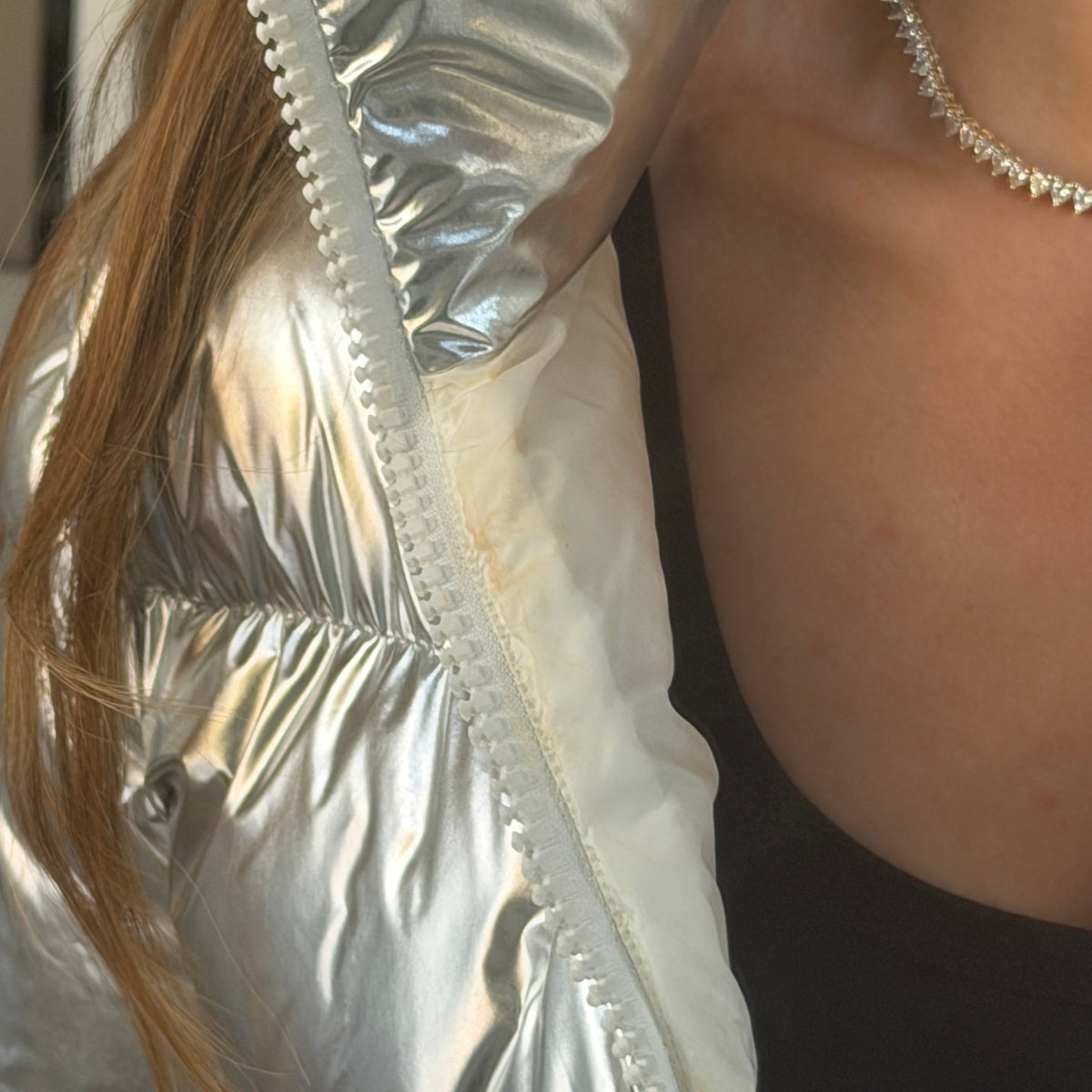 Pre-Owned Silver Metallic Down Jacket Size 0