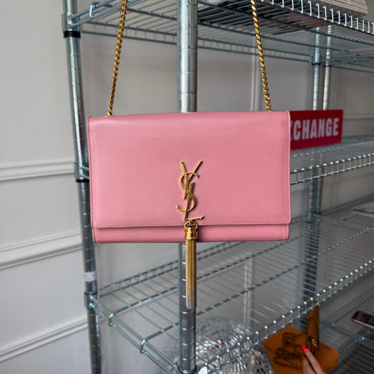 Pre-Owned Pink Leather Tassel Flap Crossbody Bag