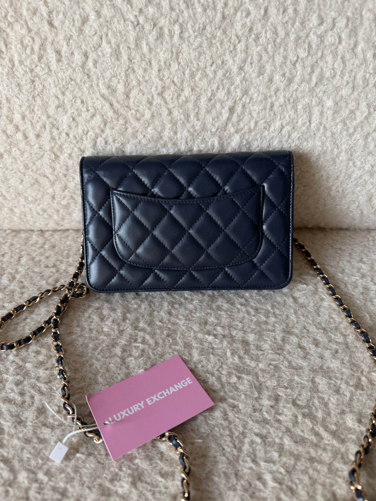Pre-Owned Navy Matelassé Lambskin Leather Wallet on Chain