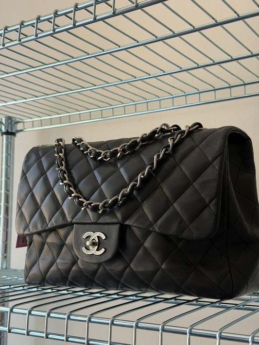 Black Lambskin Leather Jumbo Single Flap