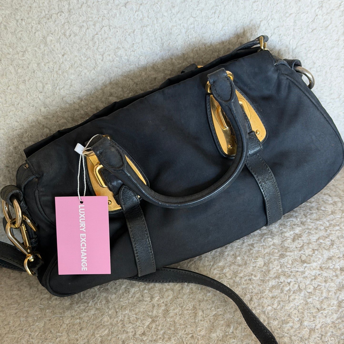 Pre-Owned Black Nylon Crossbody Boston Bag
