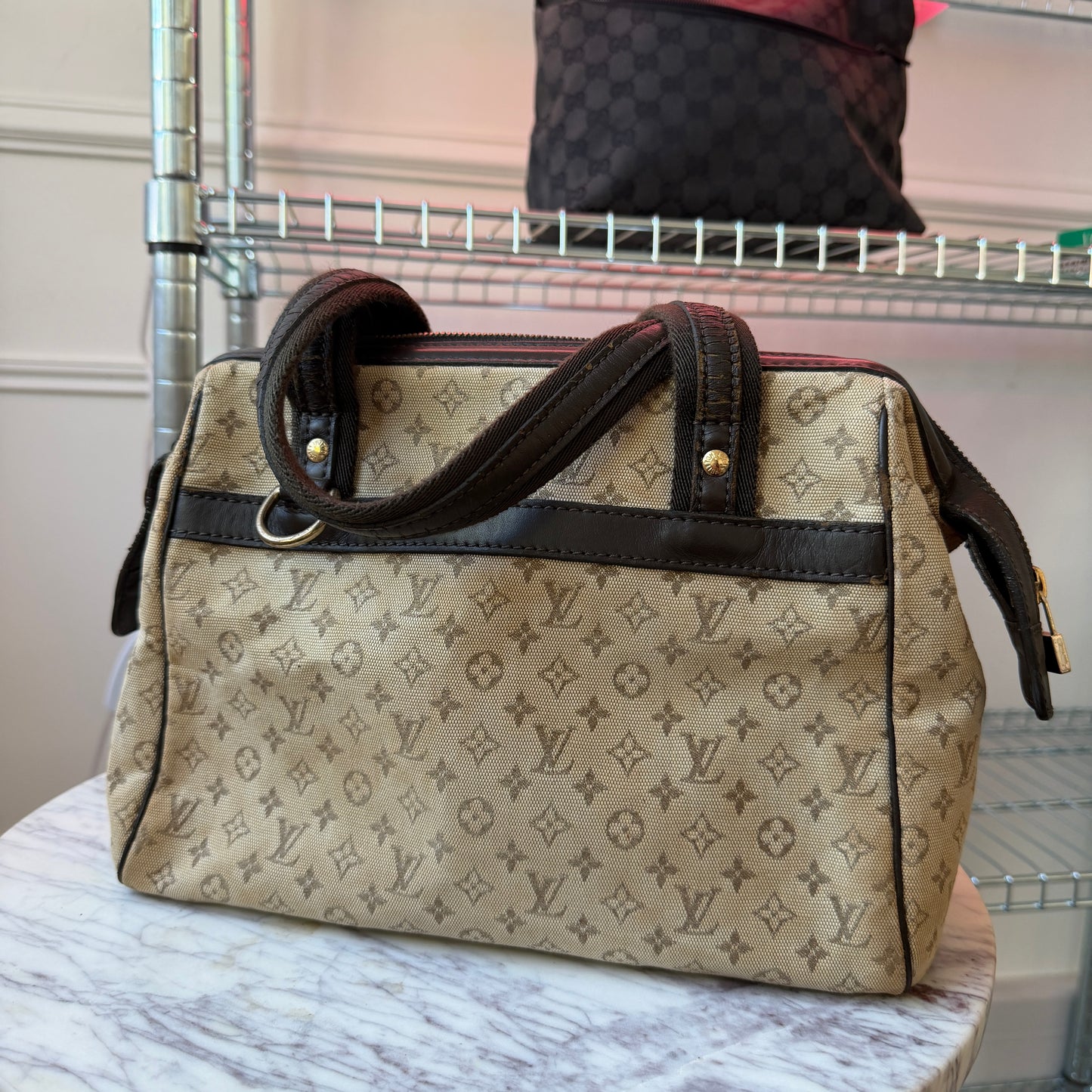 Pre-Owned Beige Mini Lin Canvas Josephine Handbag
