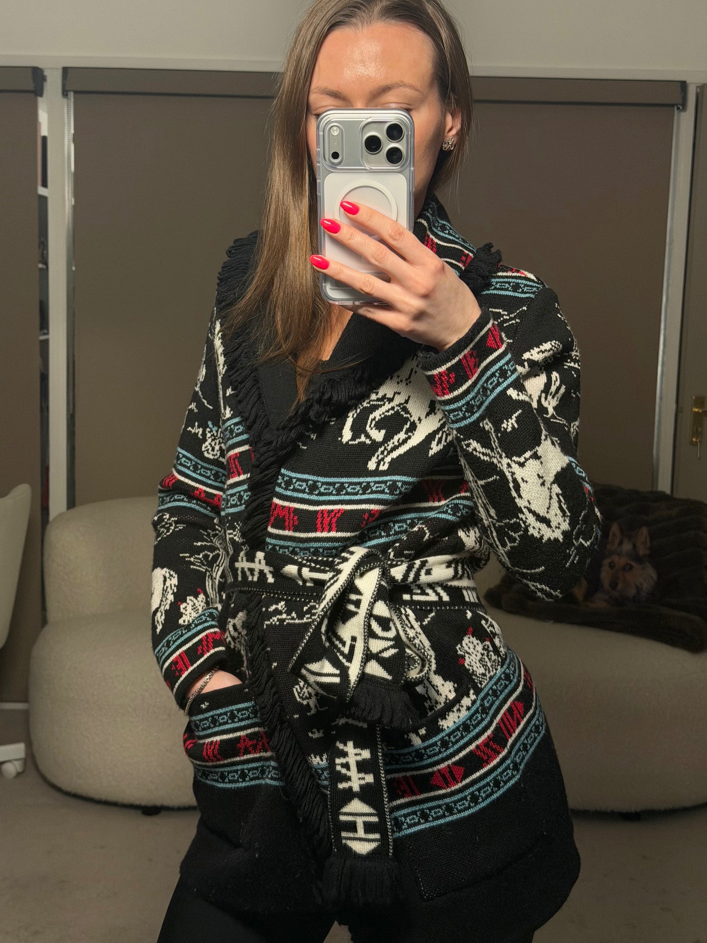 Black Merino Wool Cardigan XS