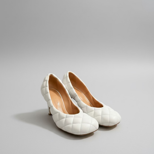 White Quilted Heels UK5