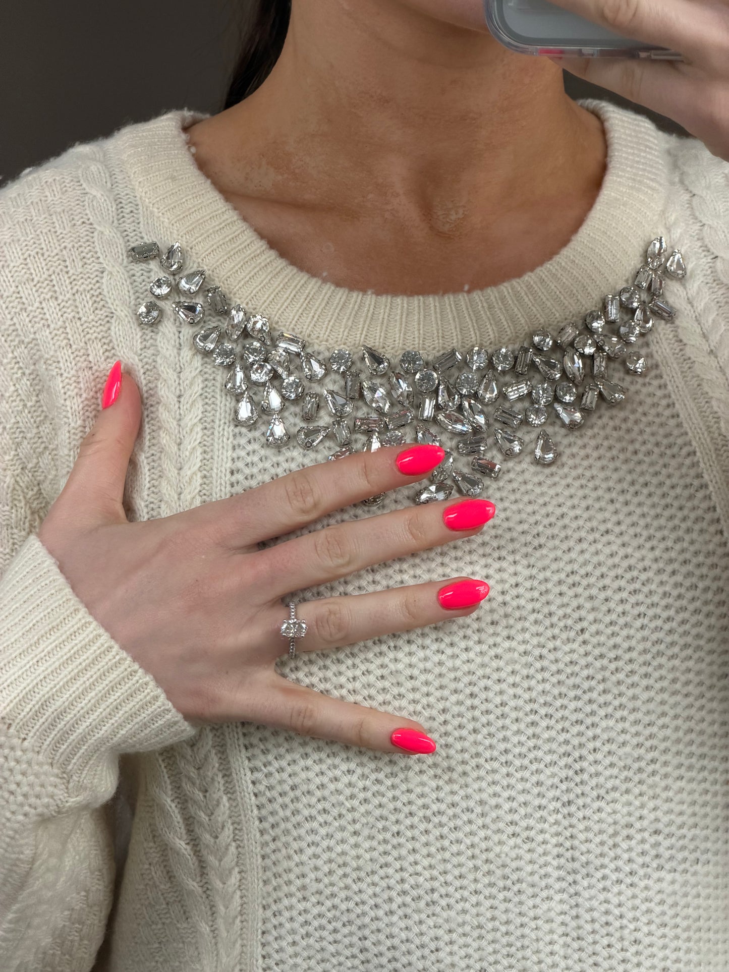 Beige Knit with Gem Detail UK8