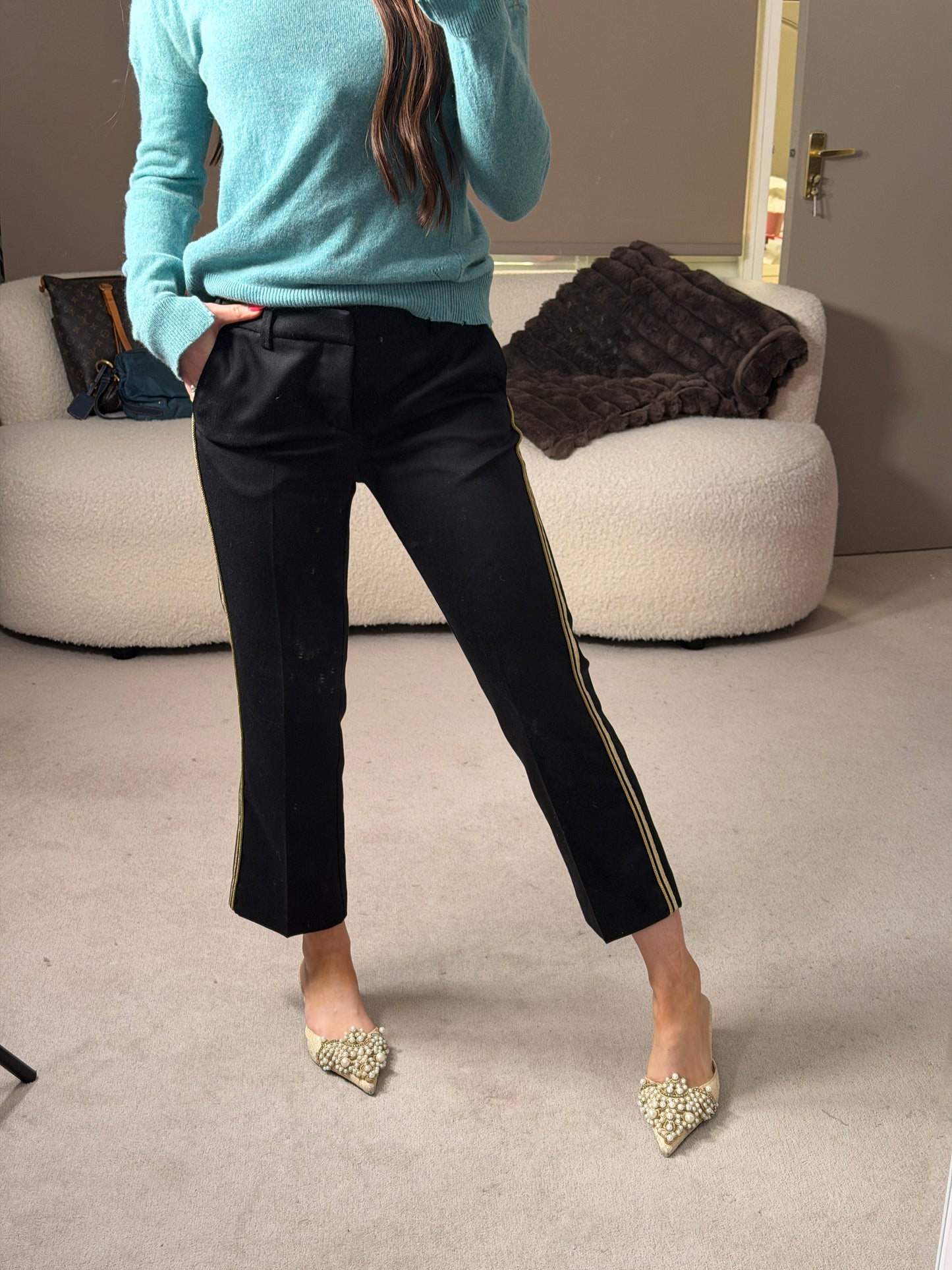 Black Trousers Gold Trim UK10