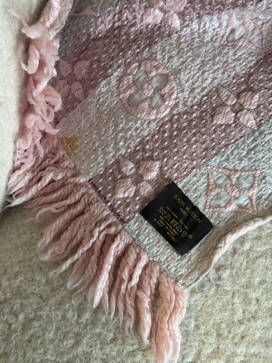 Pink Wool LV Monogram Scarf