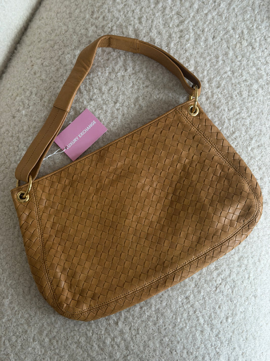 Tan Intrecciato Leather Shoulder Bag