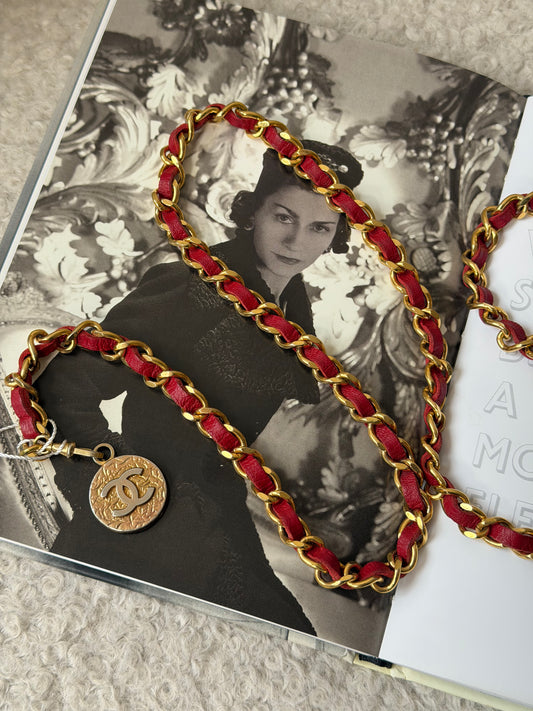 Red/Gold Chain Leather Belt36”