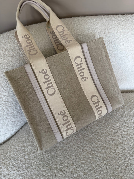 Pre-Owned Beige/Grey Canvas Tote Bag