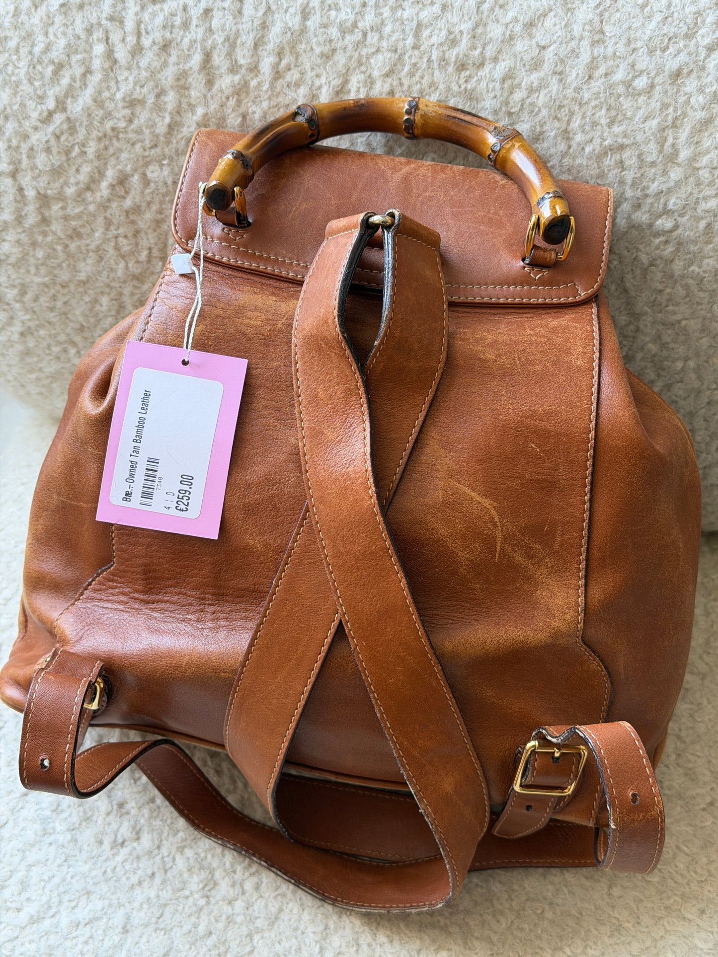 Pre-Owned Tan Bamboo Leather Backpack