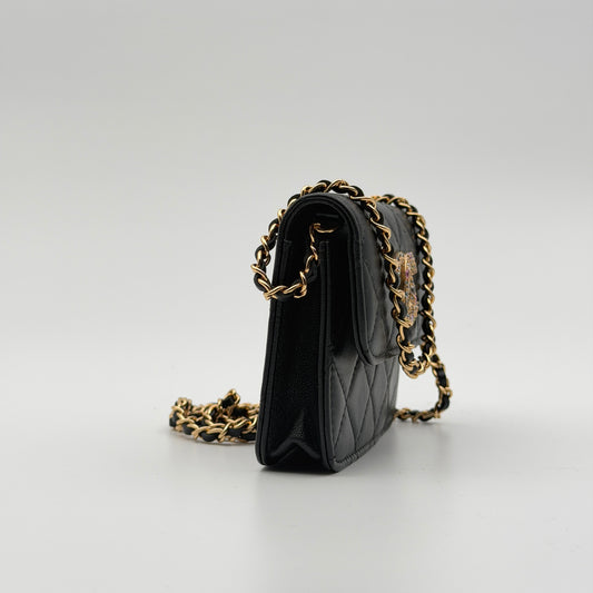 Pre-Owned Black Matelassé Lambskin Mini Crossbody Bag