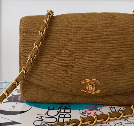 Pre-Owned Khaki Fabric Diana Single Flap Crossbody Bag
