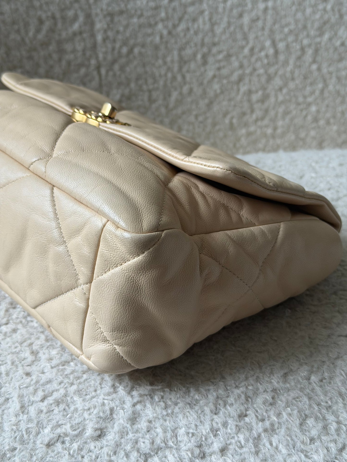 Beige Lambskin Leather 19 Single Flap Crossbody Bag