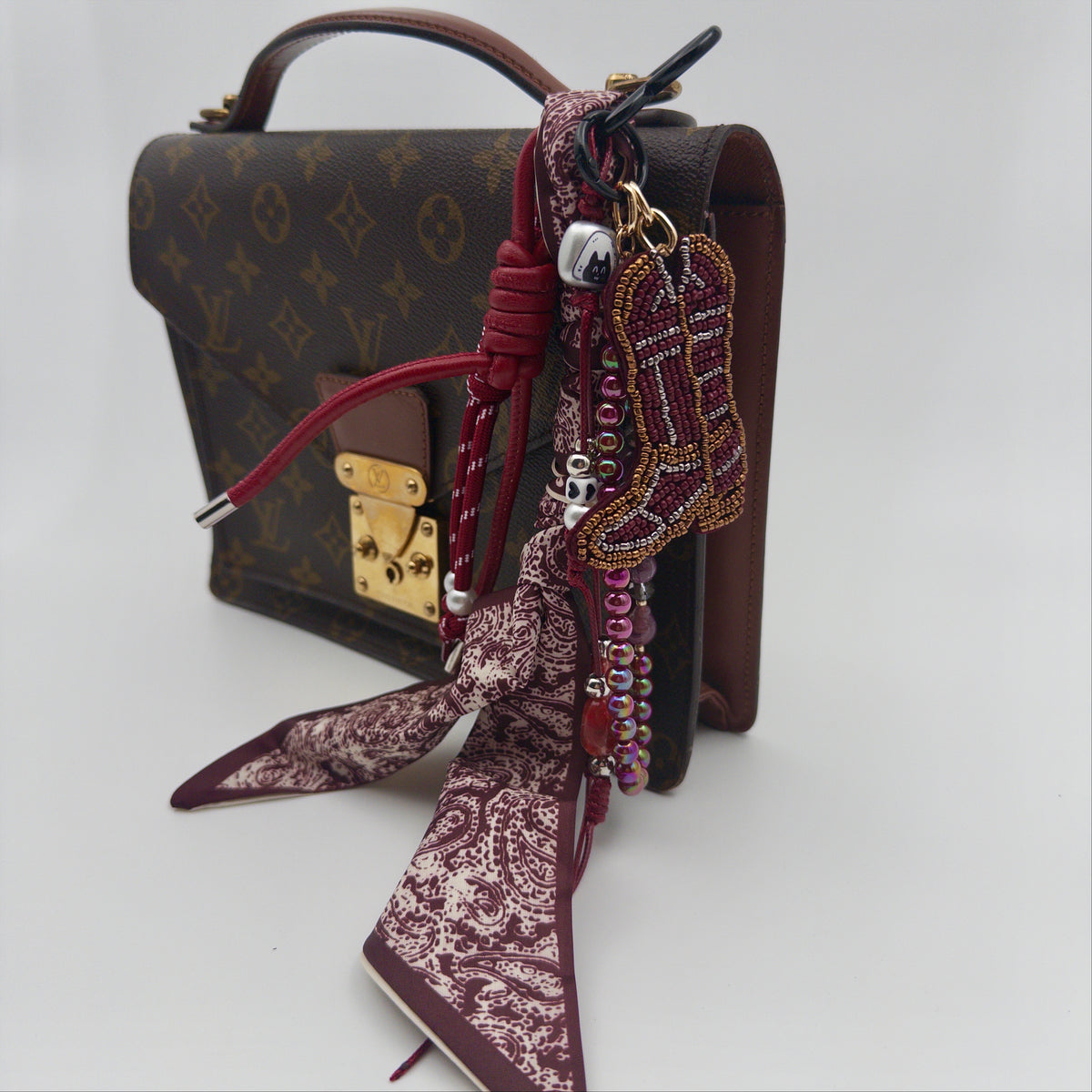 Burgundy Beaded Boot Bag Charm