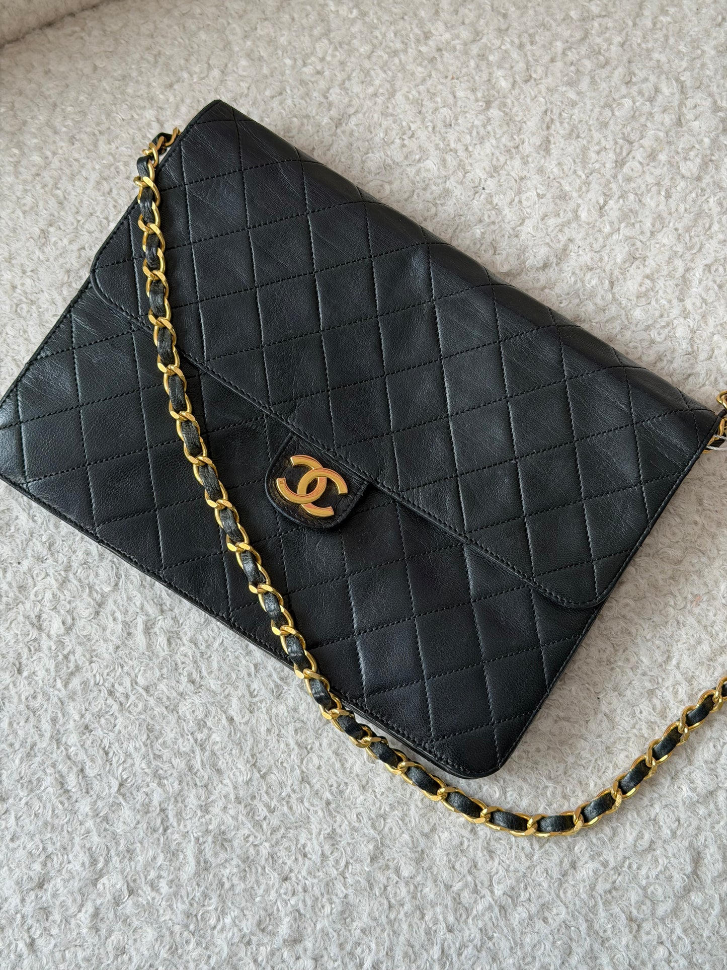 Black Leather & Gold Crossbody Chain