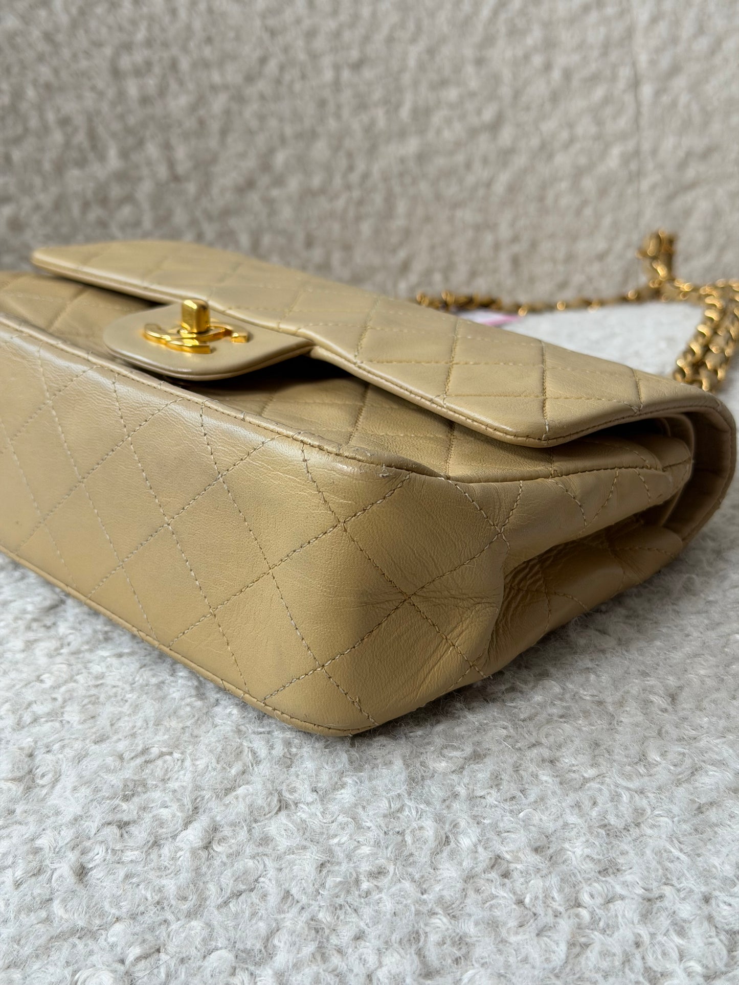 Beige Lambskin Small Classic Double Flap 24KGHW