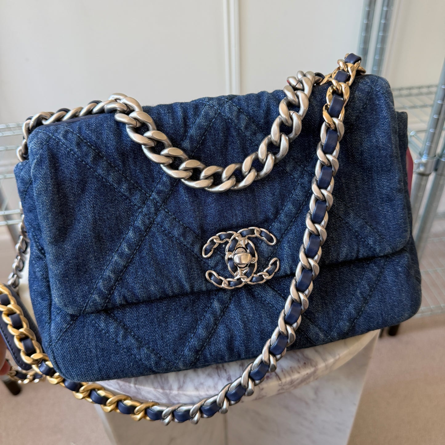 Pre-Owned Blue Denim 19 Crossbody Bag