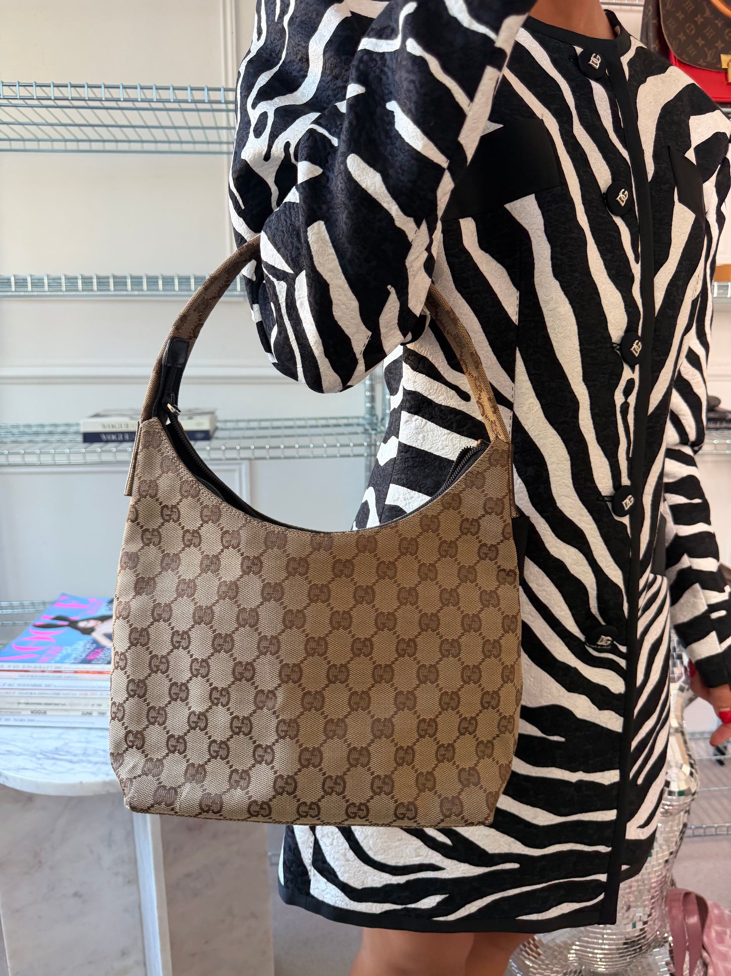 Pre-Owned Beige GG Canvas Hobo Bag