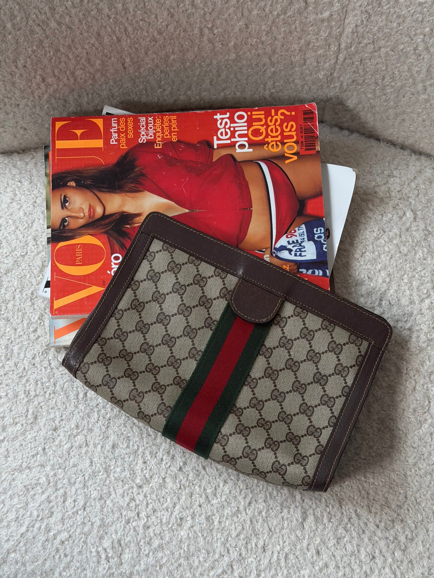 Pre-Owned Beige GG Supreme Canvas Clutch Bag