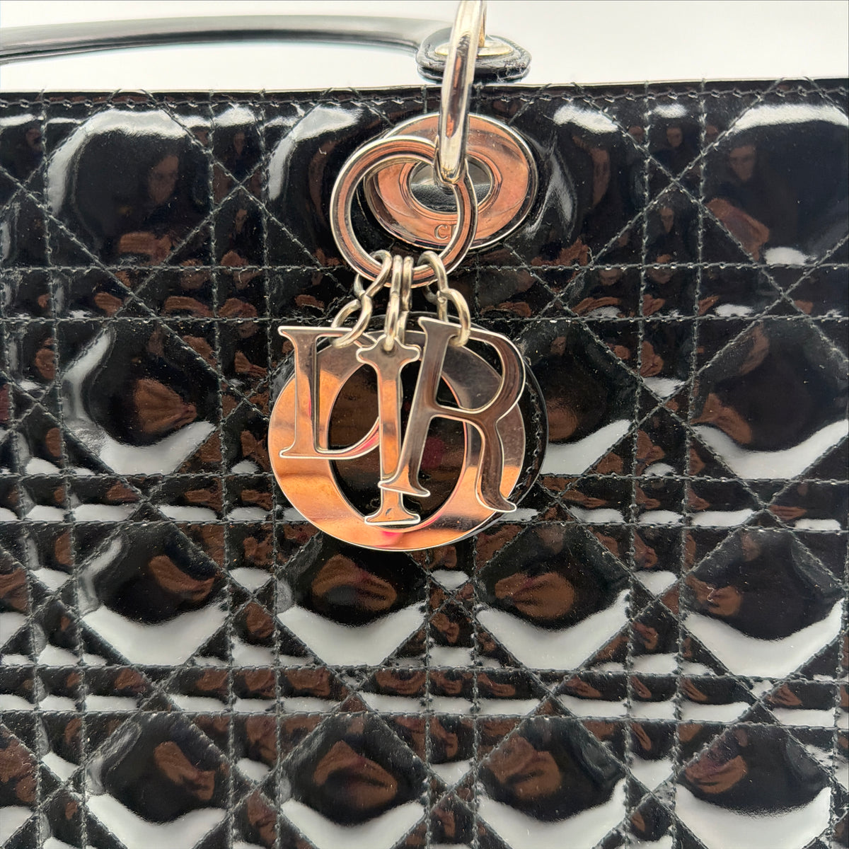 Pre-Owned Black Cannage Large Patent Leather Lady Dior