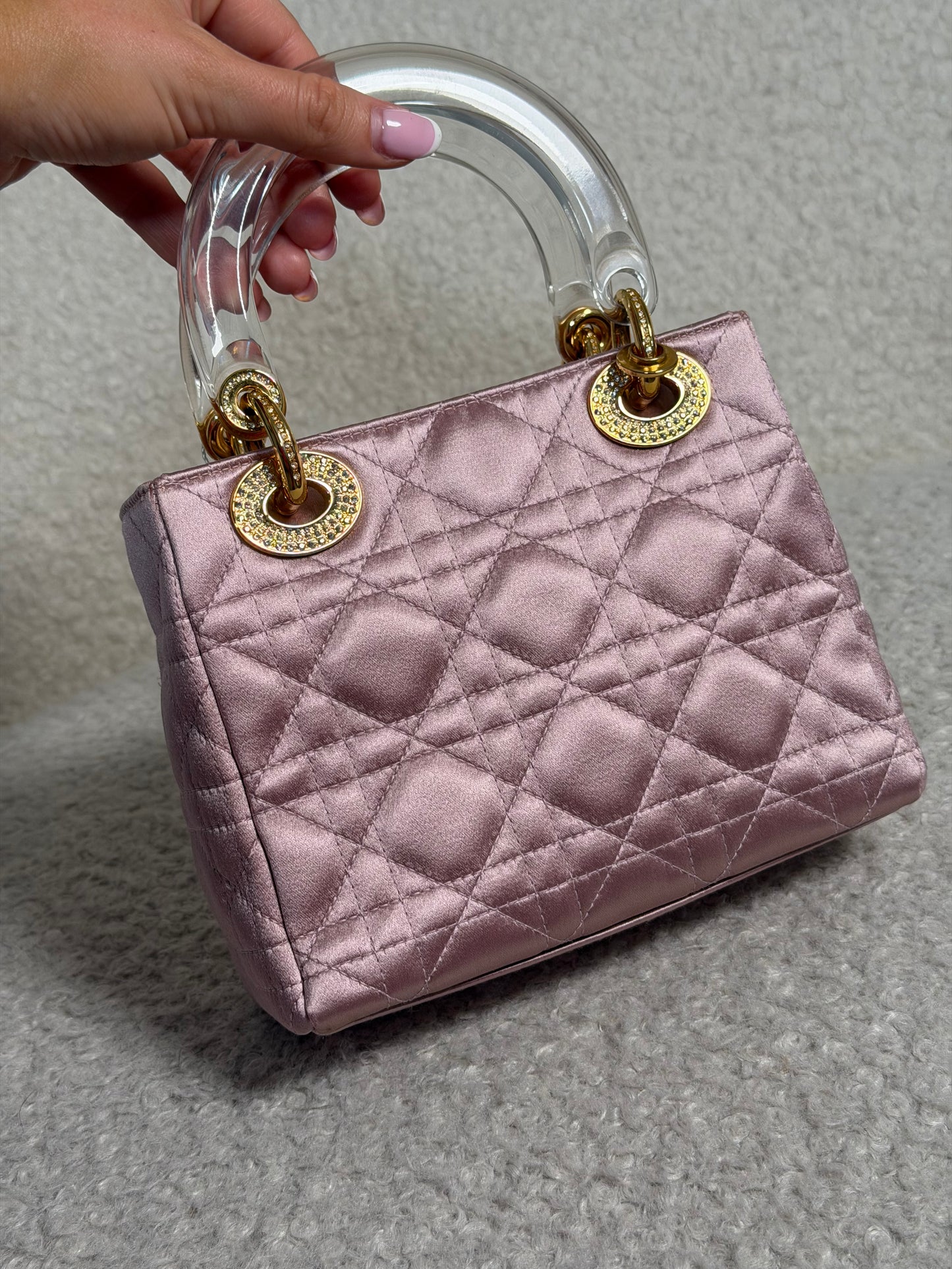 Pre-Owned Pink Fabric Small Lady Dior w/Diamonds