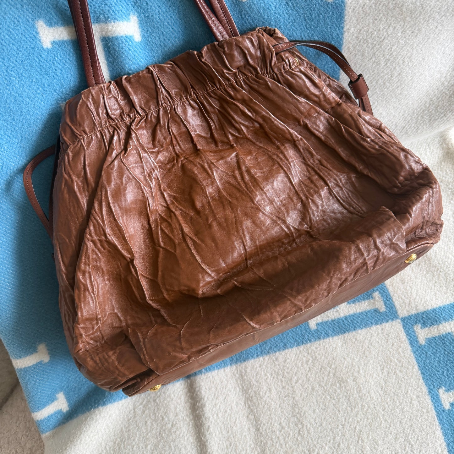 Pre-Owned Brown Ruffled Leather Shoulder Bag