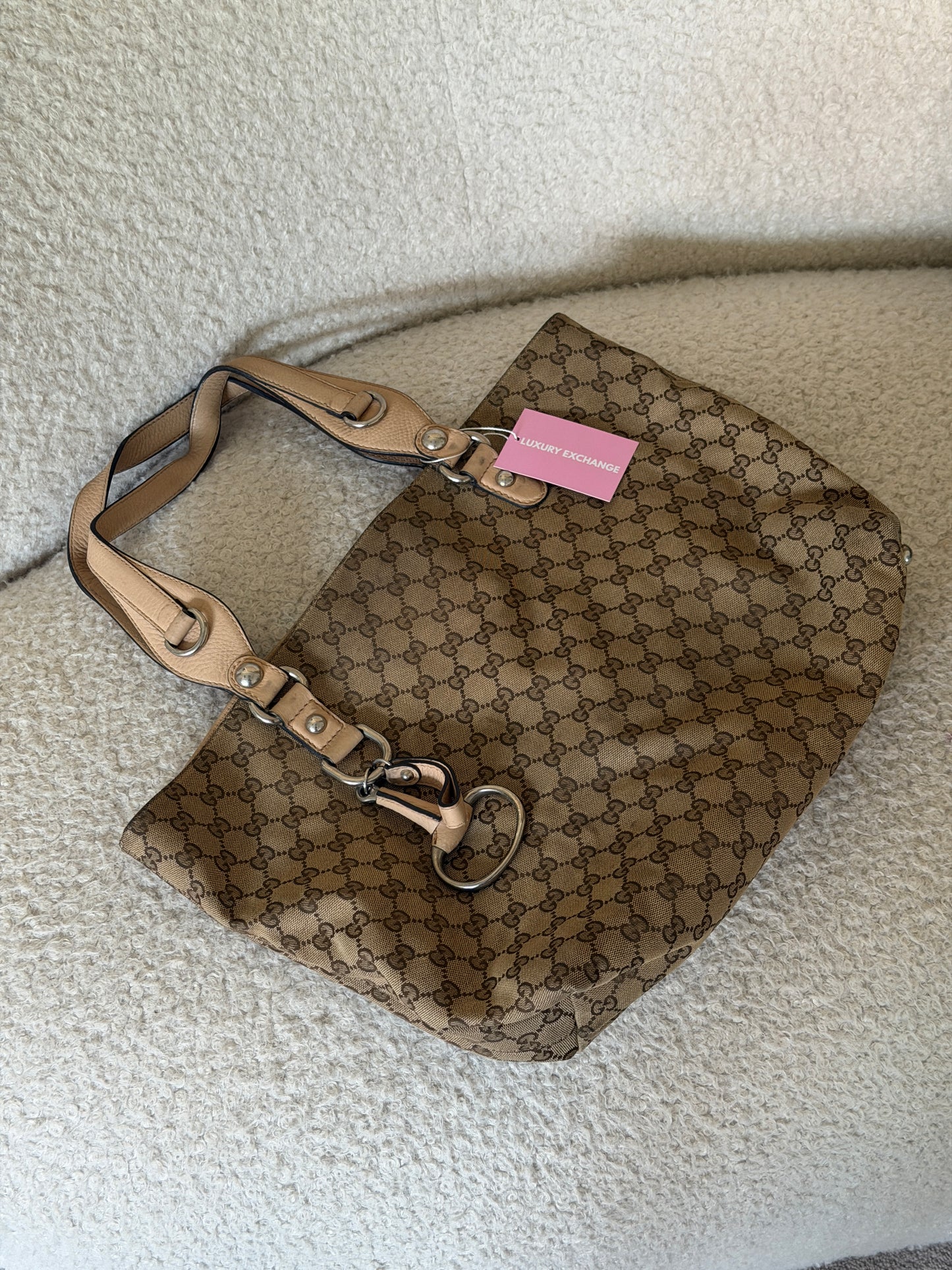 Pre-Owned Beige/Pink GG Canvas Shopper Tote