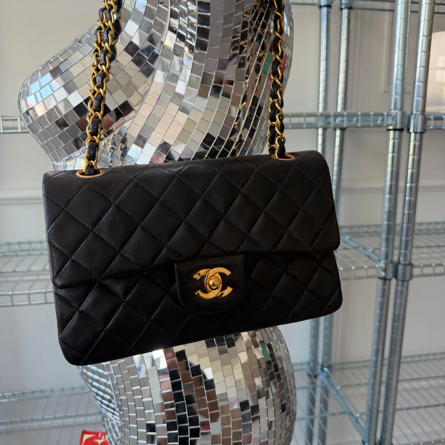 Pre-Owned Black Lambskin Small Classic Double Flap 24KGHW