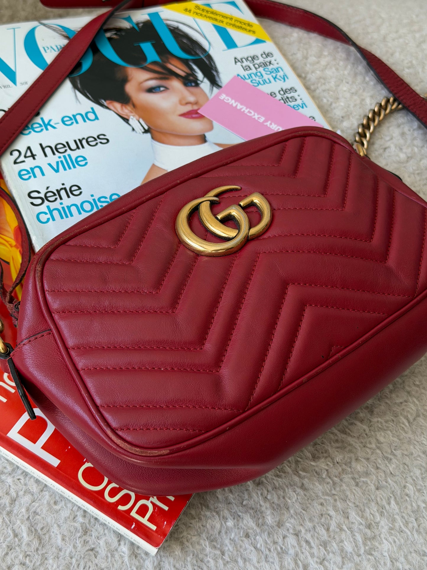 Pre-Owned Red Leather Marmont Camera Bag Crossbody