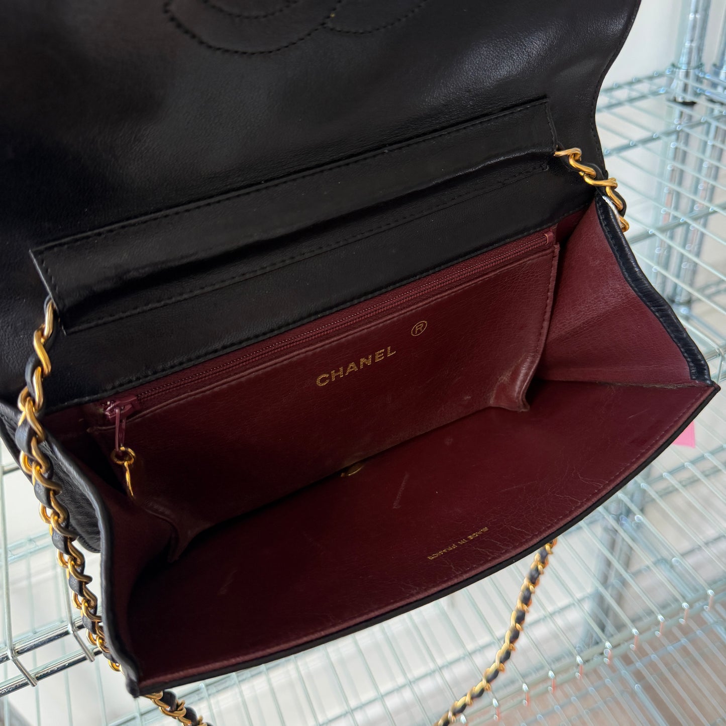 Pre-Owned Black Matelassé Lambskin Full Flap Shoulder Bag