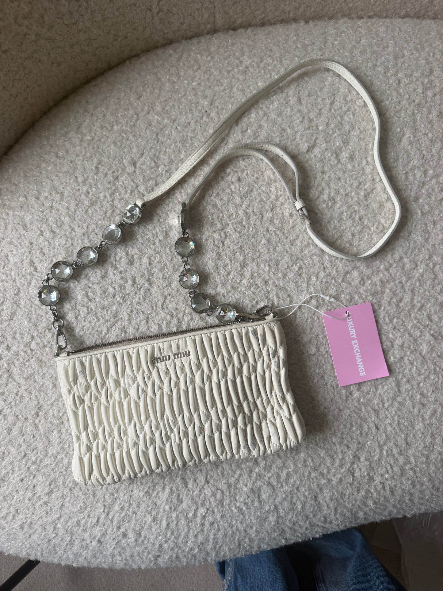 White Nappa Leather Crossbody Gemstone Strap