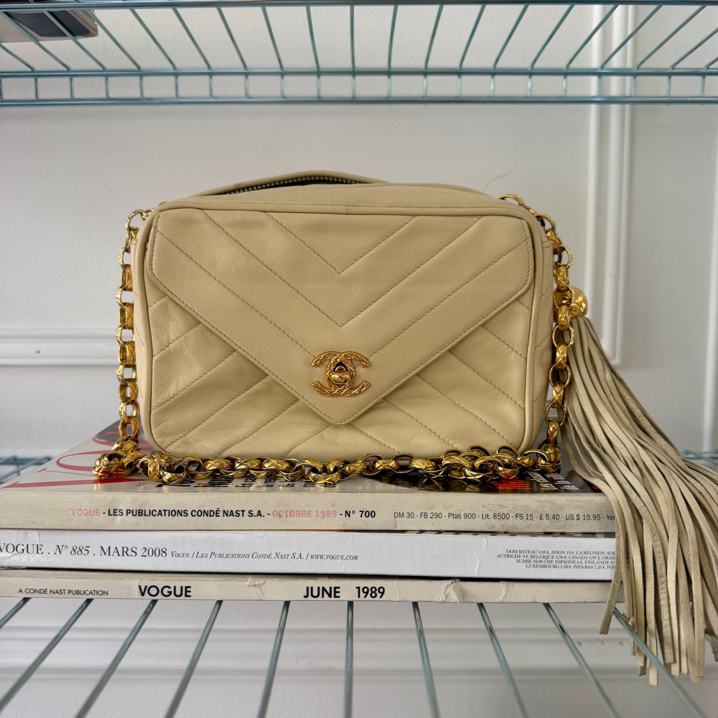 Pre-Owned Beige Chevron Lambskin Leather Bijoux Camera Bag