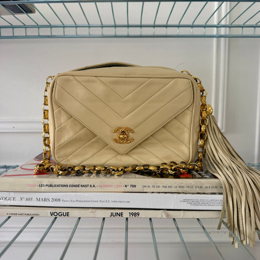 Pre-Owned Beige Chevron Lambskin Leather Bijoux Camera Bag