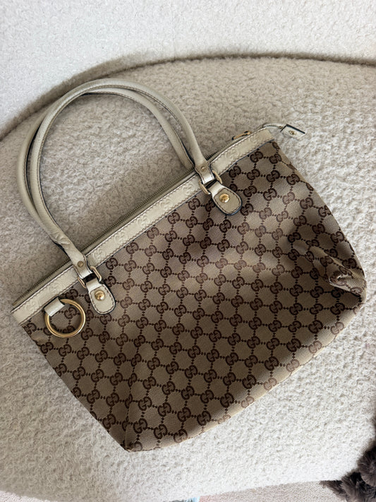 Pre-Owned Beige GG Canvas/Leather Shopper Tote
