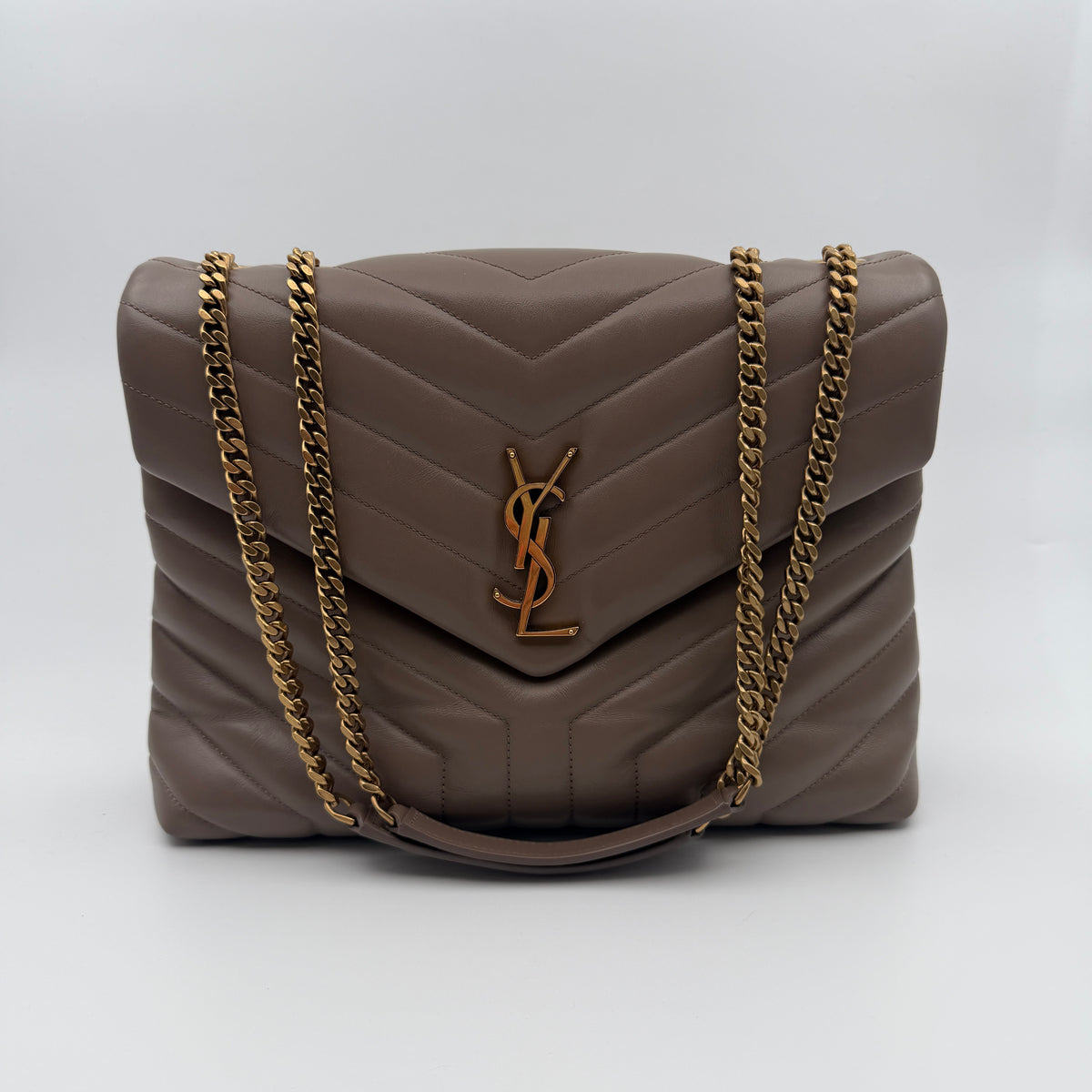 Pre-Owned Taupe Large 'Lou Lou' Lambskin Crossbody Bag
