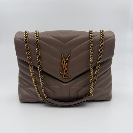 Pre-Owned Taupe Large 'Lou Lou' Lambskin Crossbody Bag