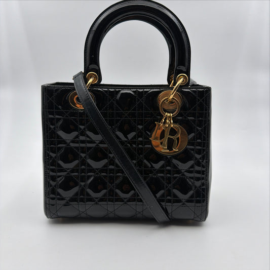 Pre-Owned Black Cannage Patent Leather Lady Dior