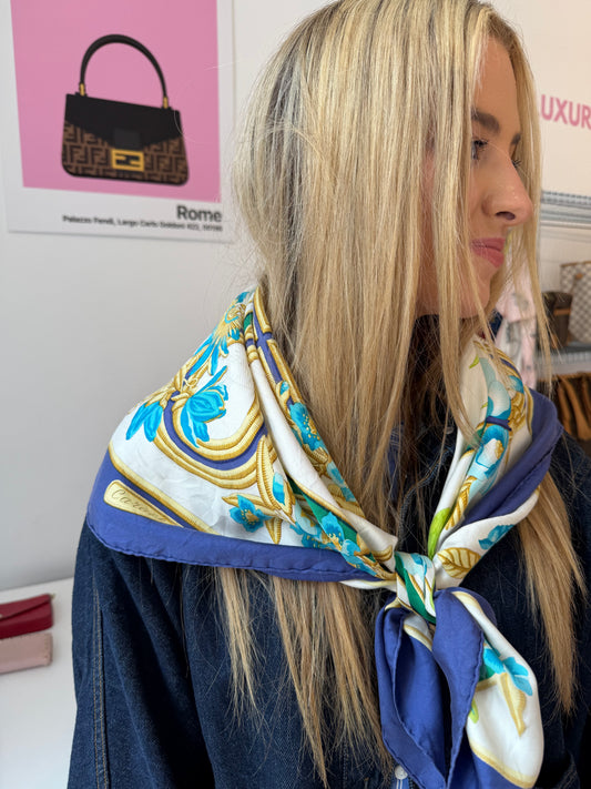 Blue Floral Silk Scarf
