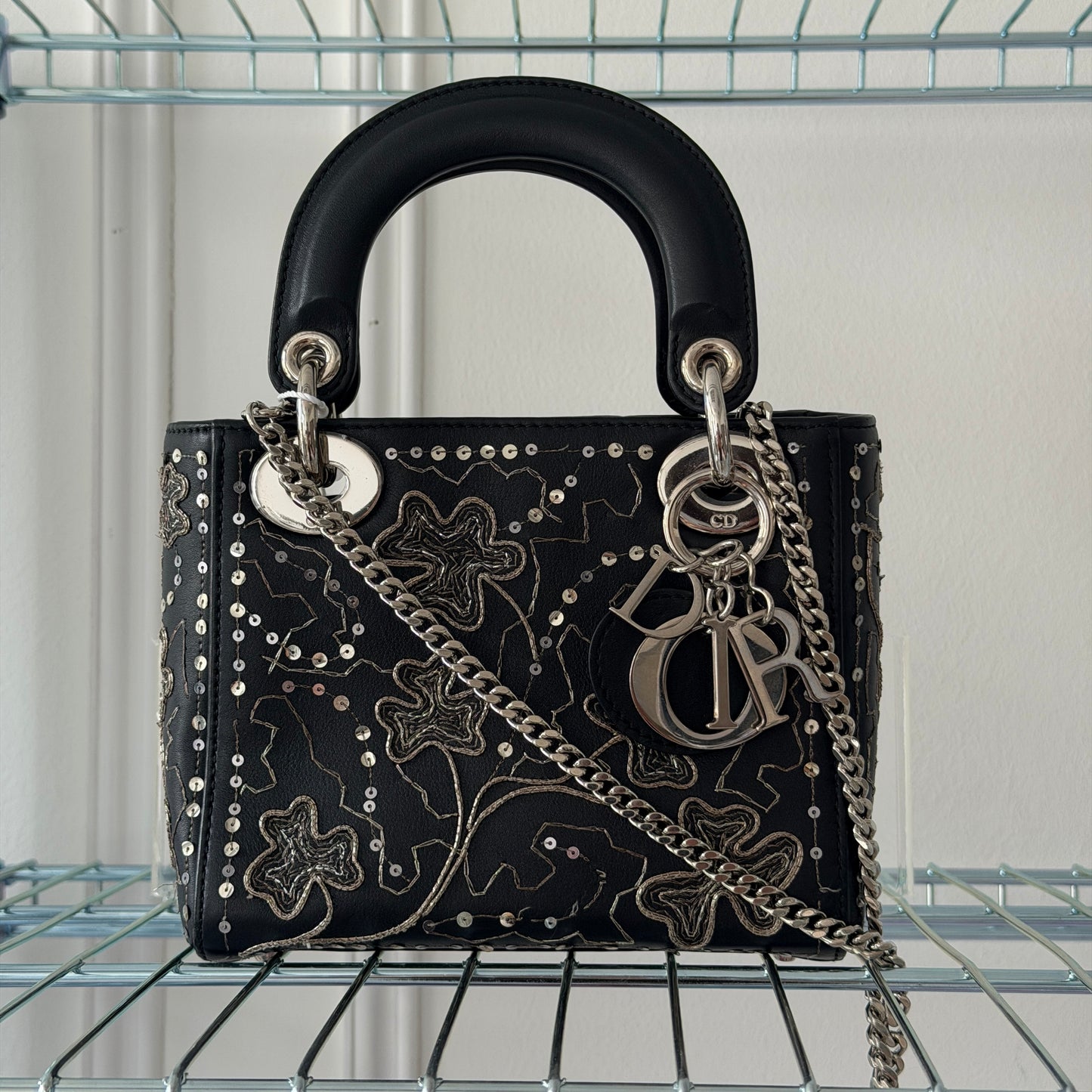 Pre-Owned LE Black Shamrock Lady Dior Handbag