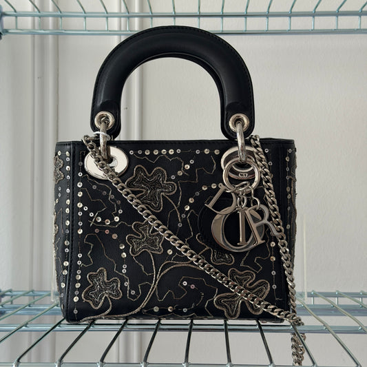 Pre-Owned LE Black Shamrock Lady Dior Handbag