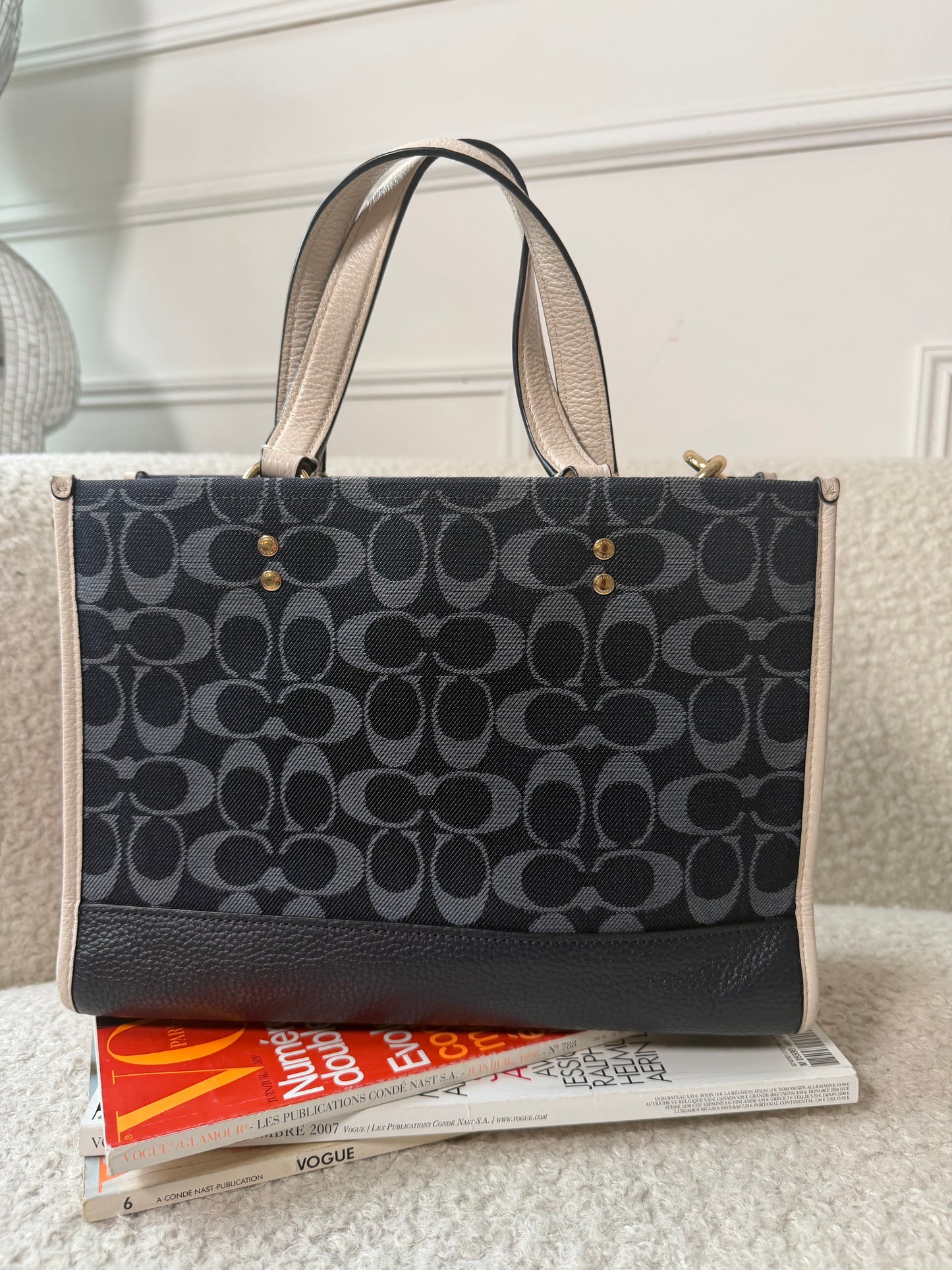Pre-Owned Blue Canvas Crossbody Tote Handbag