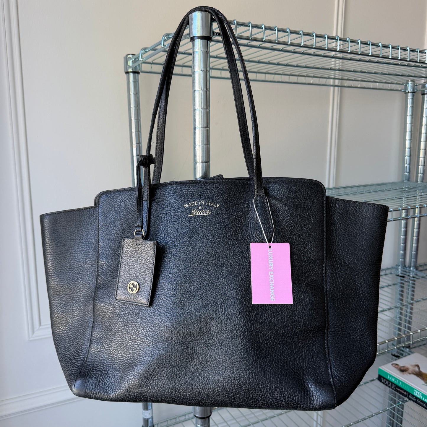 Pre-Owned Black Pebbled Leather Shopper Tote