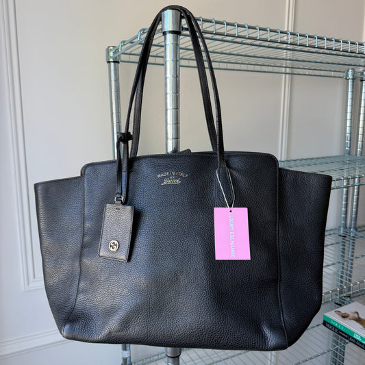 Pre-Owned Black Pebbled Leather Shopper Tote