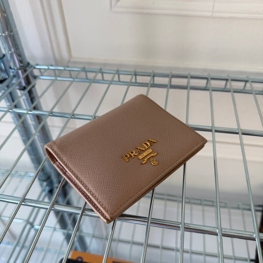 Pre-Owned Beige Saffiano Leather Fold Wallet